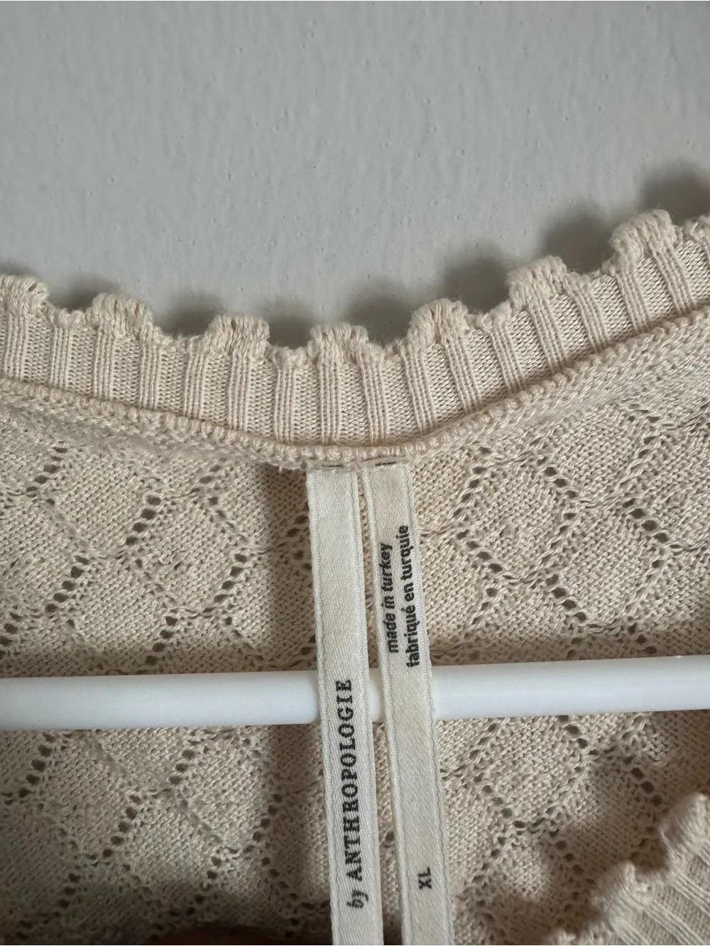 Anthropologie Puff Sleeves Cardigan Sweater Cropped Button front in cream